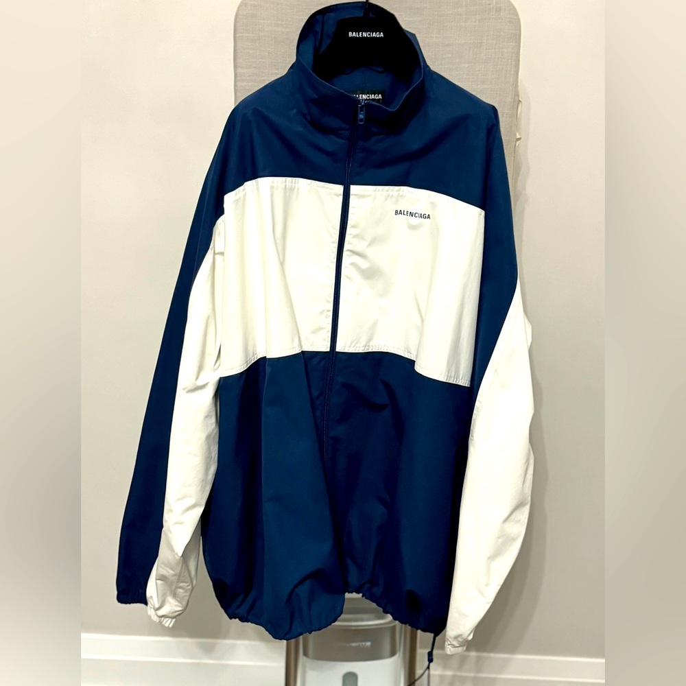 Balenciaga Limited Edition Blue on White Jacket – Bold Elegance, Exclusive Style